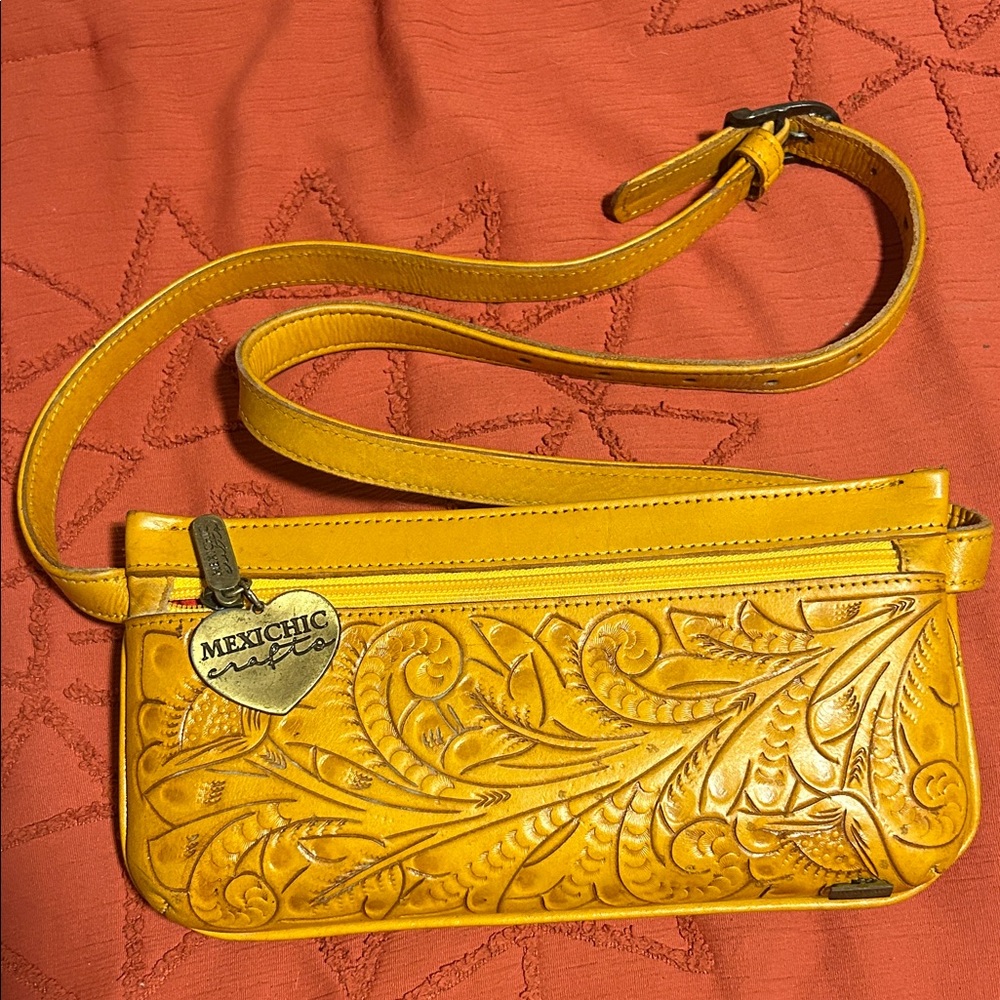 Mexican traditional yellow Leather crossbody Bag